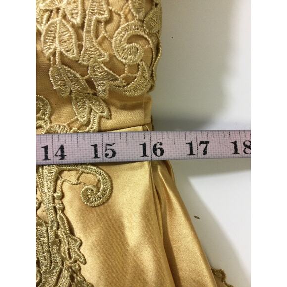 FORMAL 12 L gold mother of bride satin lace sleeves formal maxi dress NEW B112 - Picture 5 of 7